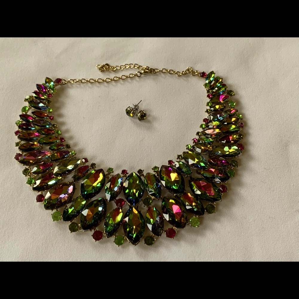 Multiple Colored Stone Necklace & Earrings
